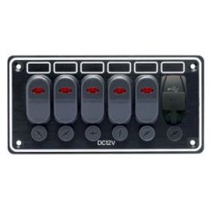 Switch Panel w/Fuses 5 Switches + USB Charger IP65