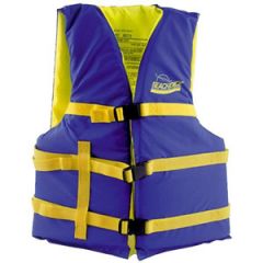 Boat Safety Vest, Adult 30-48" Chest, Over 90lbs Blue & Yellow w/3 Belts